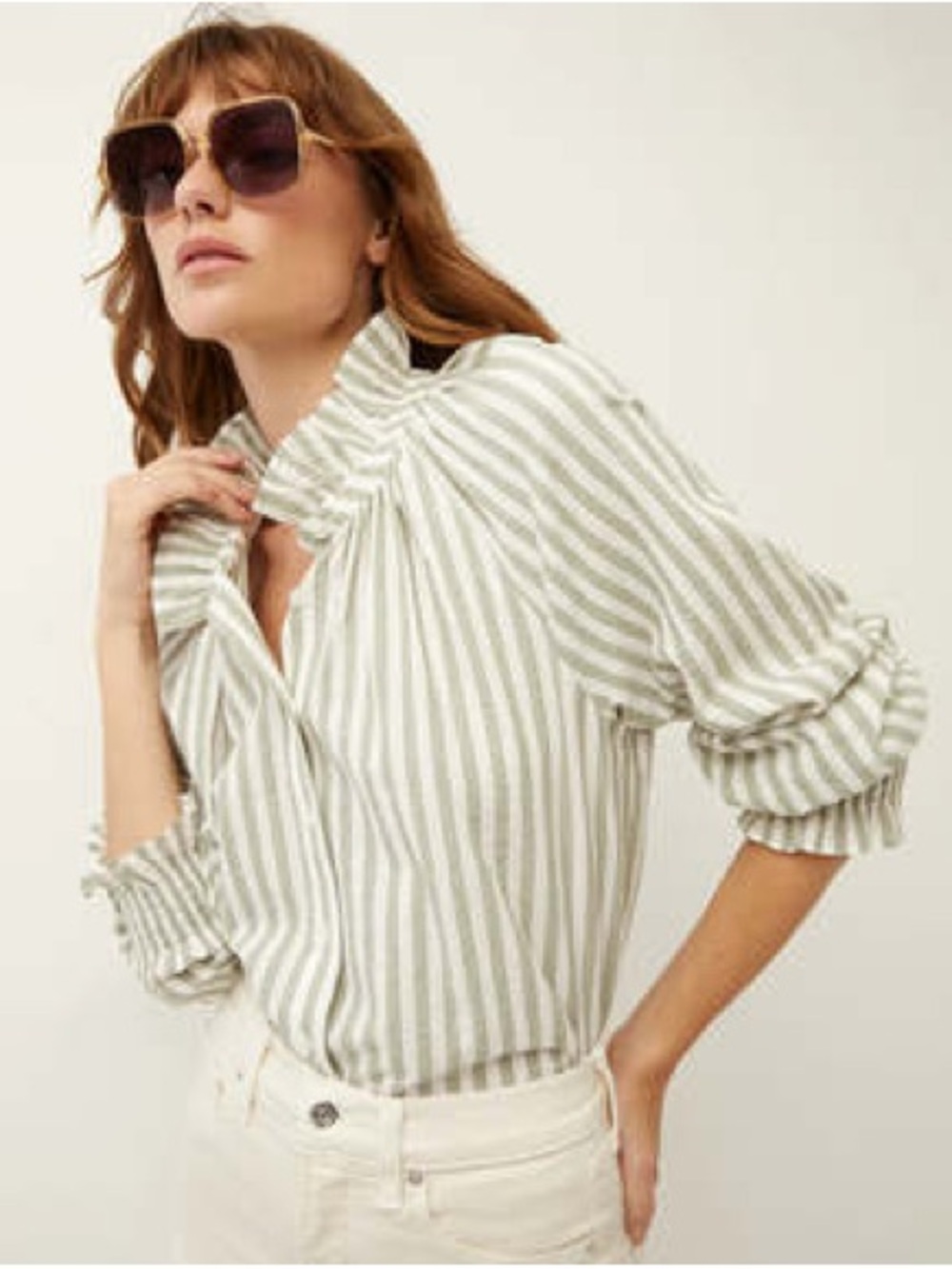 Veronica Beard Callisto Seersucker Striped Button Up Shirt